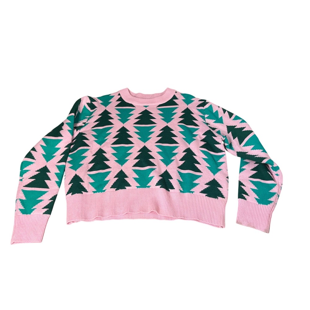 Grayson Threads Pink Green Christmas Tree Sweater XXL Geometric Holiday Knit
